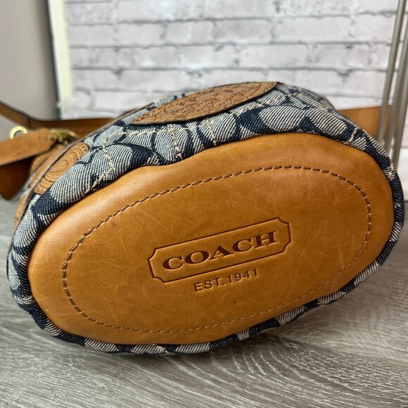 RARE COACH 11781 Bleecker Floral Appliqué Crossbody Hobo Denim Vachetta - Picture 3 of 7